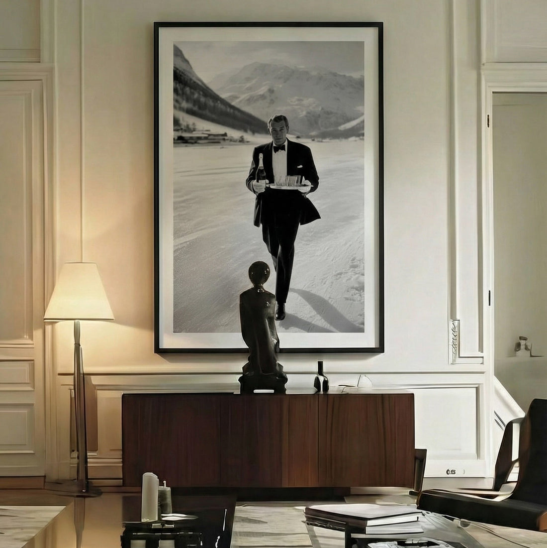 Modern living room with a large framed picture on the wall